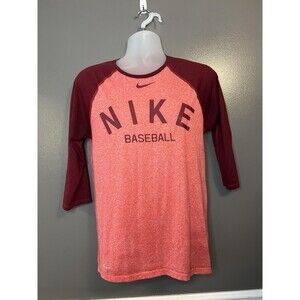 Nike Shirt Mens Small Red Maroon Dri-FIT Baseball 3/4 Sleeve Raglan Performance